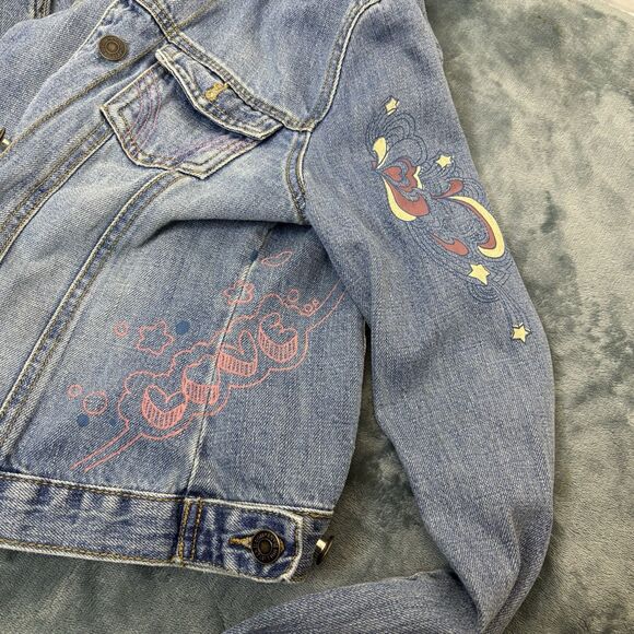 Hollister Y2K Denim Jacket Distressed Graffiti Women’s Small - Picture 7 of 11